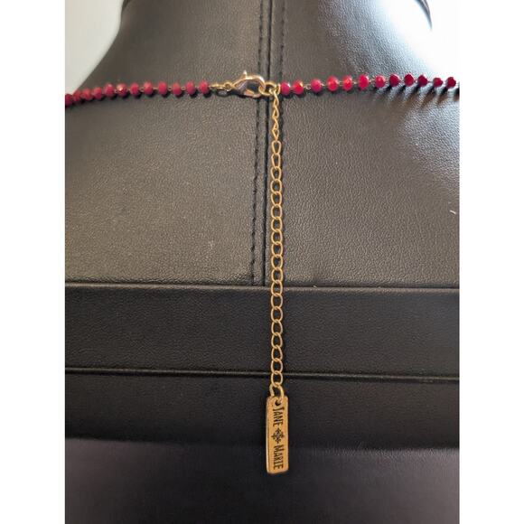 Jane Marie Red Crystal Dangly Gold Tone Pendant 32"-35" Necklace - Picture 4 of 5